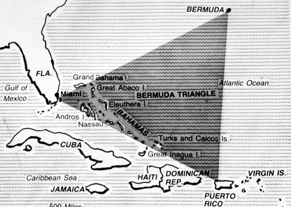 Bermuda Fla. Grand Bahama 1. Atlantic Ocean Great Abaco 1. Gulf of Mexico Miami Bermuda Triangle Eleuthera 1.5 Andros Nassau Bahamas Turks and Caicos Is.. Cuba Great Inagua I. Dominican Puerto Rico Caribbean Sea. Jamaicar Haiti Rep. 500 Miles Virgin Is.